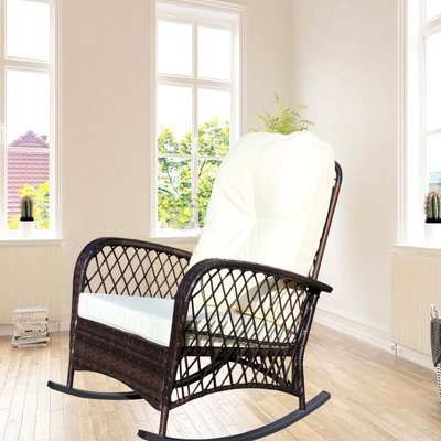 Chaise berçante d'extérieur avec amplement d'espace pour le siège et le coussin - Beige pour la terrasse, au bord de la piscine et dans la cour