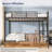 Twin Over Twin Heavy Duty Metal Bunk Bed Frame with Guardrail & Ladder, Noise-Free Platform Bed, No Box Spring Needed, Space-Saving Bed for Kids Teens Adults, Black