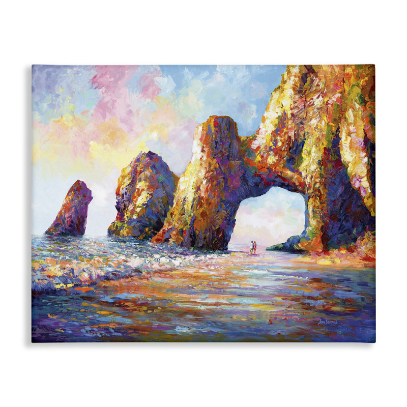 «Couple Strolling Beach Arch» par Leon Devenice, H 16 po x l 20 po