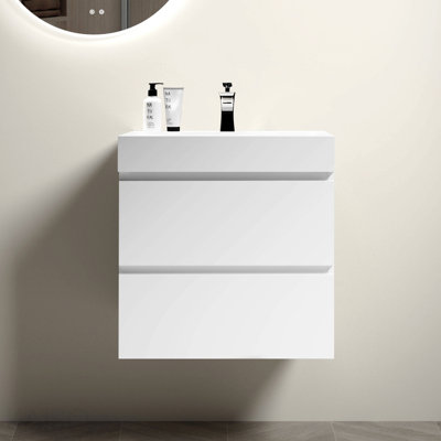 Meuble-lavabo mural 24 po avec lavabo, grand meuble-lavabo flottant mural pour salle de bain moderne, lavabo une pièce sans drain ni robinet, pré-assemblé