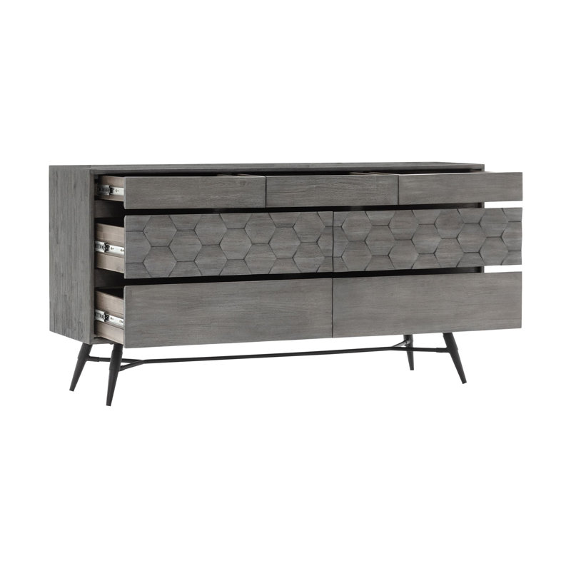 Commode 6 tiroirs Makena en bois d'acacia gris