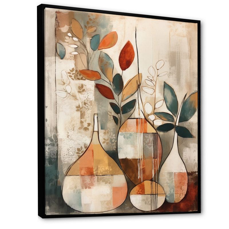 Ruhani vert et beige canalisant les vibrations bohémiennes sur toile, H 20 po x l 12 po, Cadre flottant noir