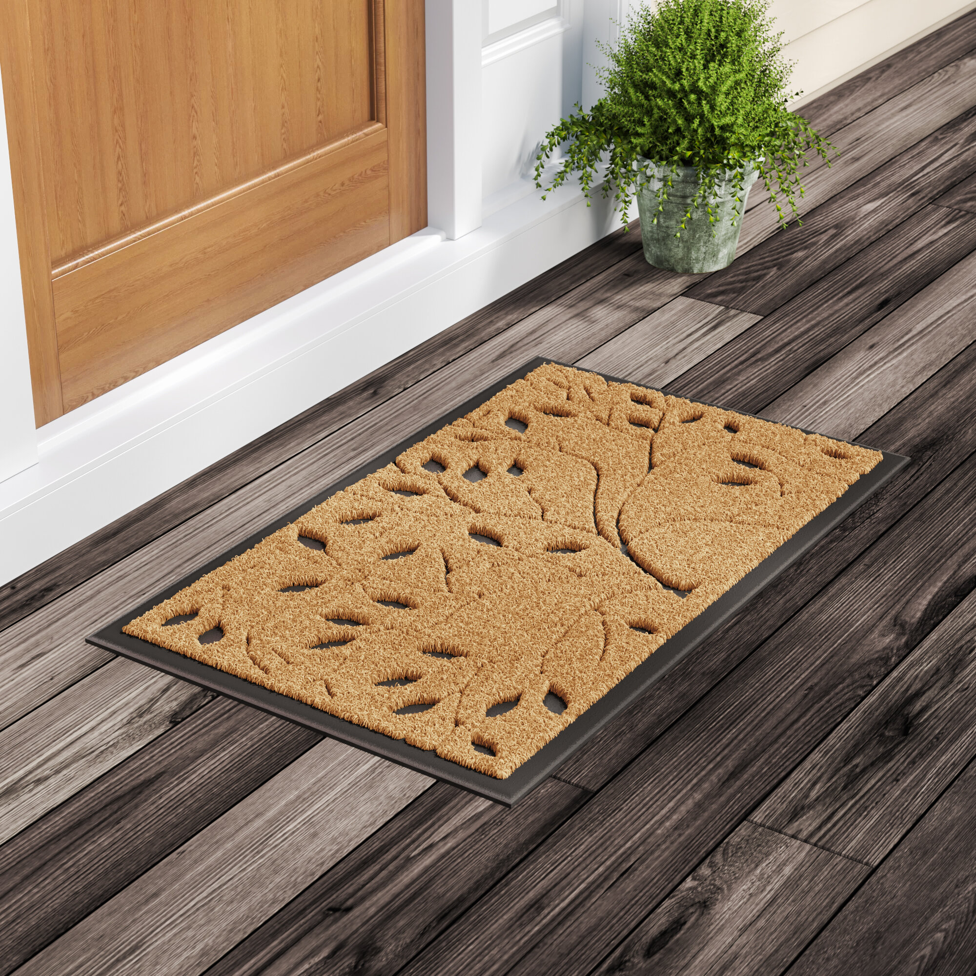 Winston Porter Ahriella Natural Flocked Coir and Rubber Large Door Mat,  Thick Durable Doormats & Reviews