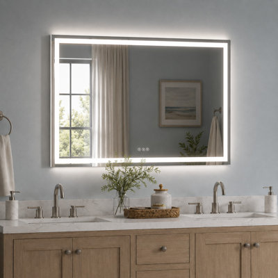 Iris 48 in. W x 36 in. H Rectangular Frameless LED Wall Bathroom Vanity Mirror in Silver
