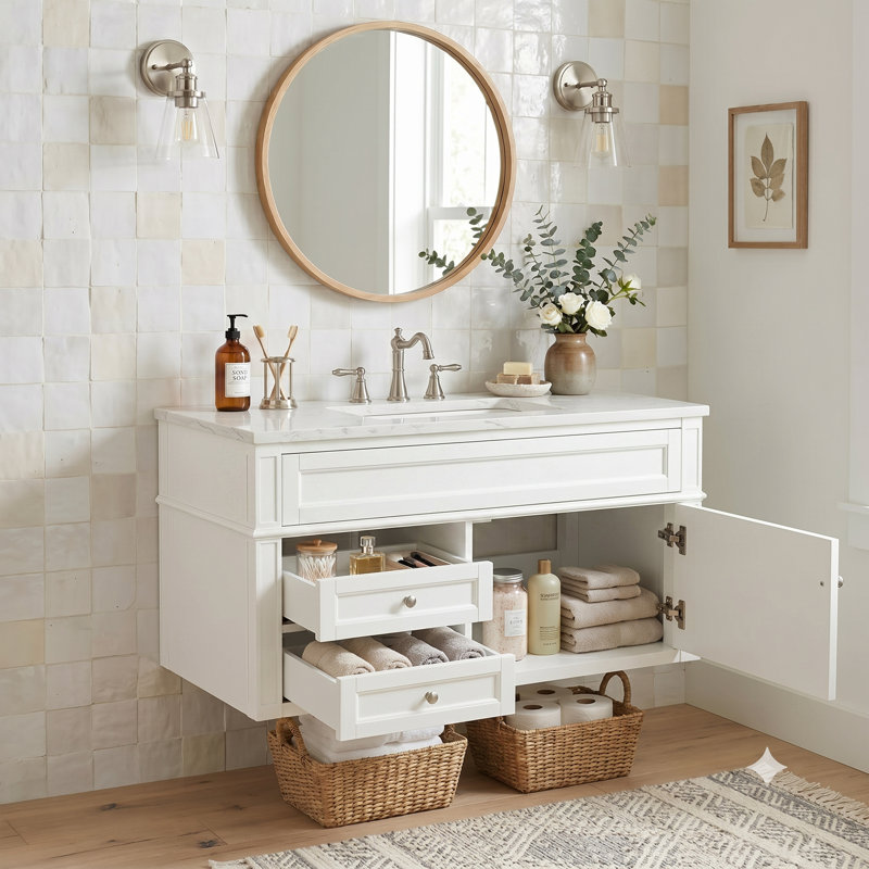 Ensemble de meuble-lavabo simple 36 po avec lavabo intégré en céramique, design minimaliste moderne, 3 tiroirs avec armoire de rangement