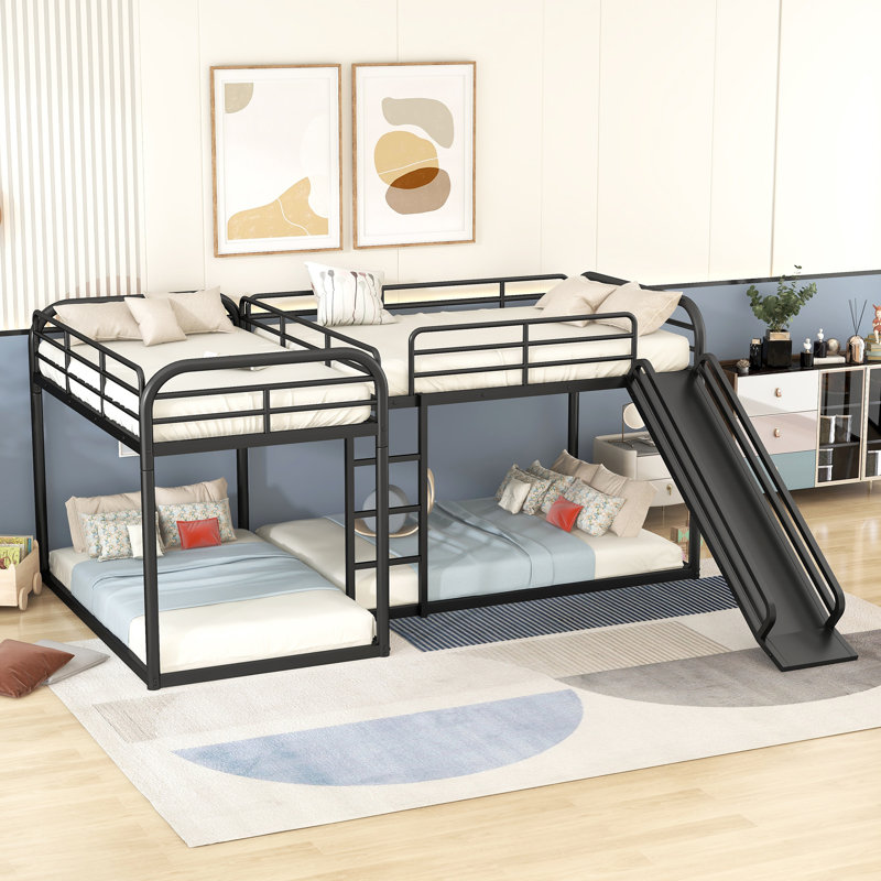 Levick L Shape Twin Over Twin and Full Over Full Quad Bunk Bed, Black