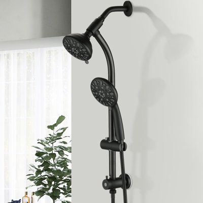 Douche noire matte avec tête de douche coulissante en acier inoxydable et barre coulissante design 7 fonctions