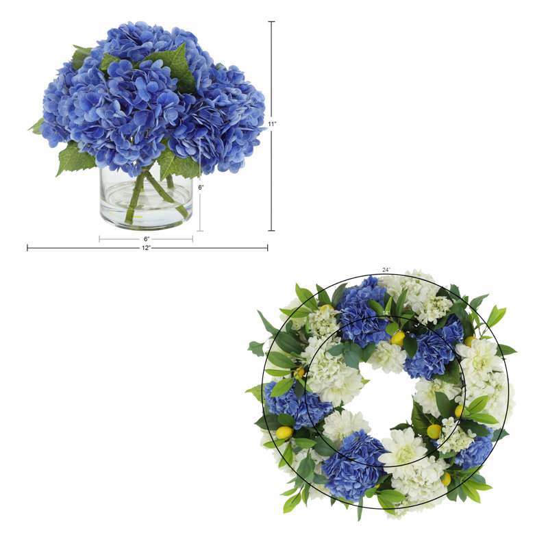 24" Lemon Spring Wreath and Centerpiece with Real Touch Hydrangeas