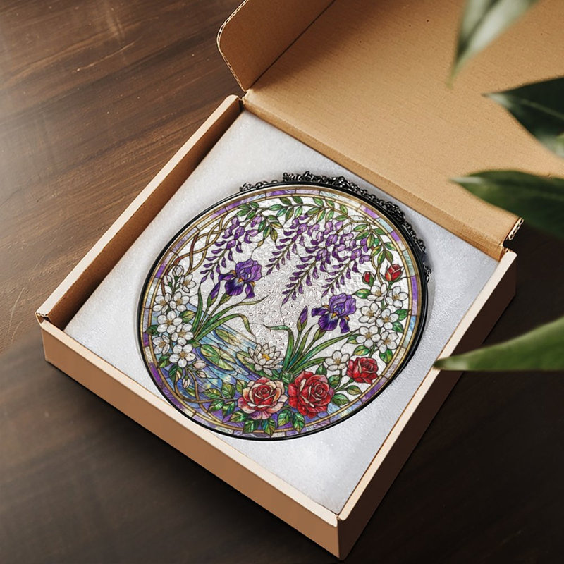 Vitrail floral (3) vitrail pour fenêtre, 3,5 x 3,5 po (9 x 9 cm)