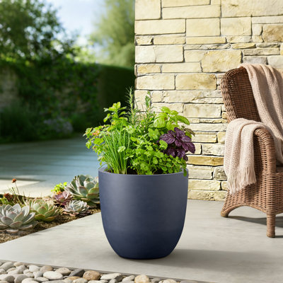 17.5" W x 16.5" H Large Charcoal Grey Concrete Tall Round Planter / Pot with Drainage Hole for Indoor & Outdoor