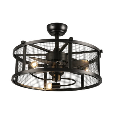 60cm Industrial Flush Mount Ceiling Fan with Light Kit
