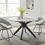 Traverse 50" Round Performance Artificial Marble Dining Table In Black White