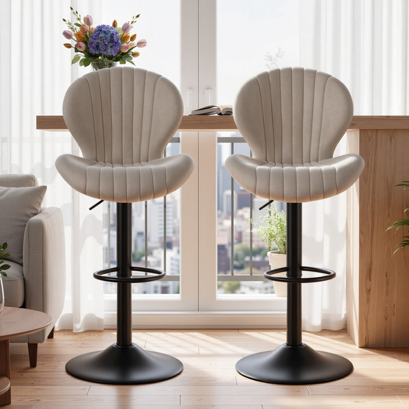 Cozad Swivel Yes Upholstered Yes Bar Stool, Beige, 2