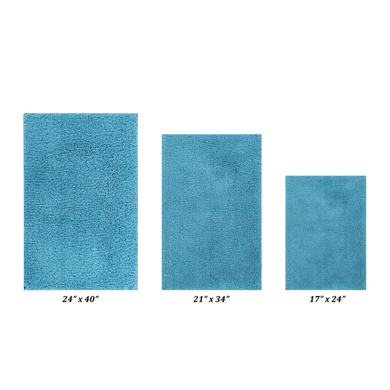 Loida Collection 100% Polyester Machine Washable 3 Piece Plush Bathroom Rug Set, Blue