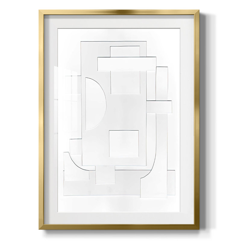 «White Geometric II», reproduction encadrée, Papier avec cadre doré, Oui
