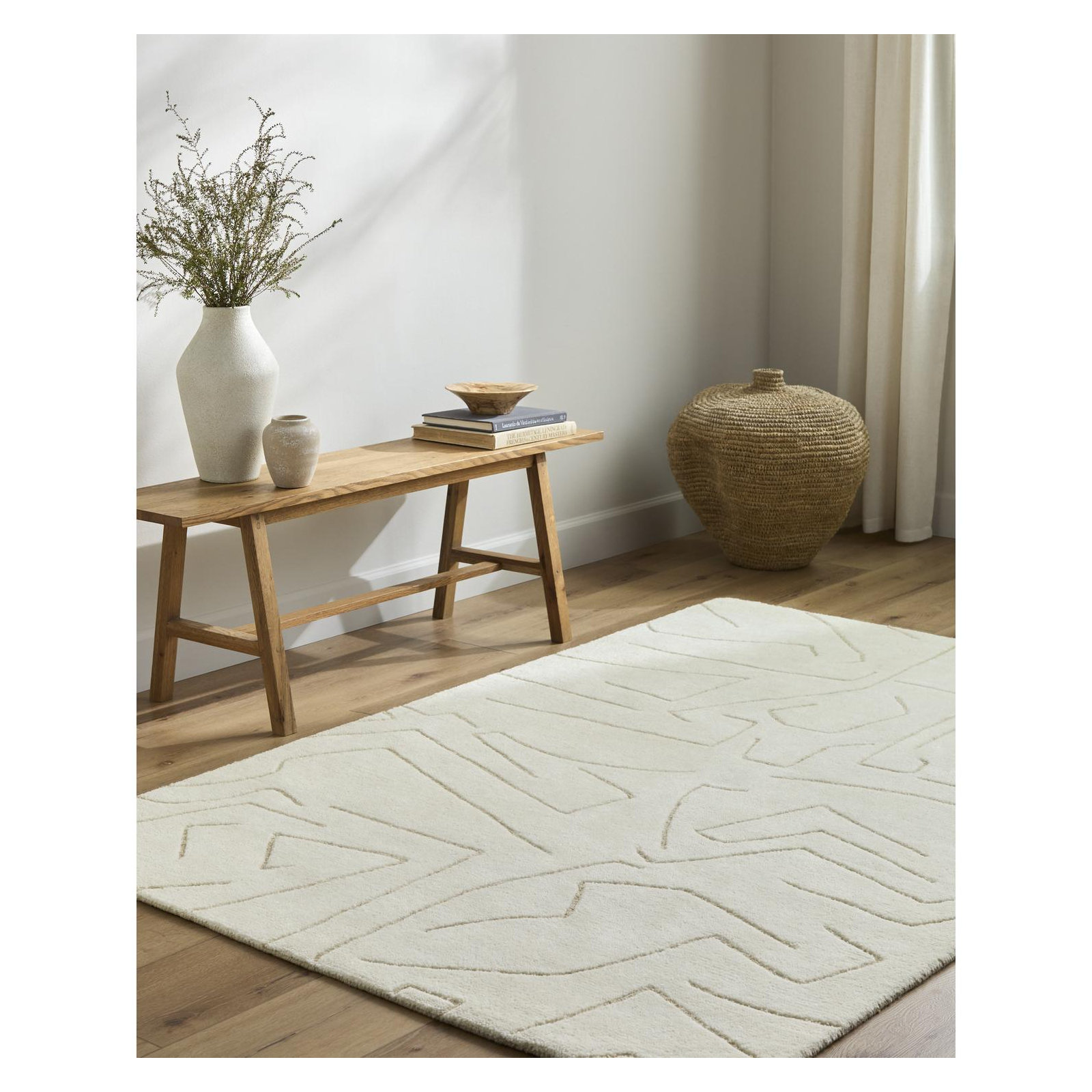 Lorette Hand Tufted Wool White Rug, Rectangle 8' x 10'
