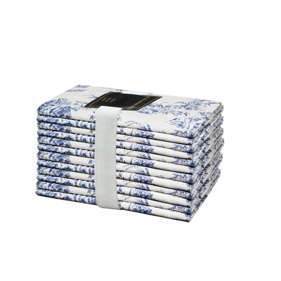 Cloth Napkins - Set Of 12-100% Cotton Reusable Country French Toile Dinner Napkin - Everyday Spring Summer Fall Christmas Holiday Party Gift - Soft Absorbent Serviette -18X18 - Blue