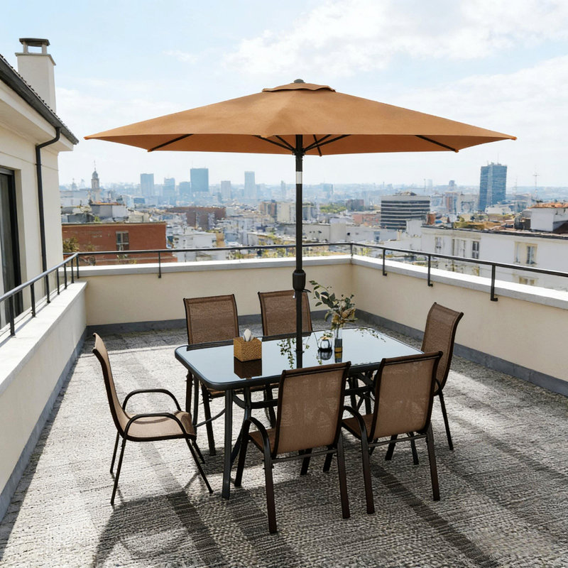 Ensemble de conversation, ensemble repas 8 pièces pour patio, Brun, H 28 po x l 59,1 po x P 35,4 po