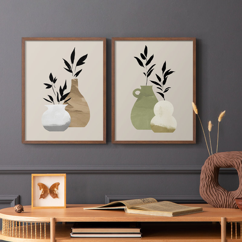 «Simple Bud Vases I», reproduction encadrée de qualité supérieure - prête à être accrochée - aucun clou requis - aucun clou requis