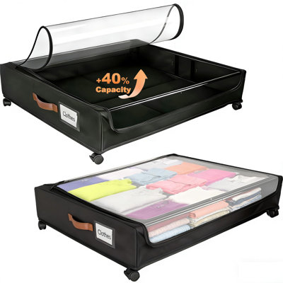 Grand rangement sous le lit avec roulettes 80L, paquet de 2, rangement pour chaussures XXL, noir