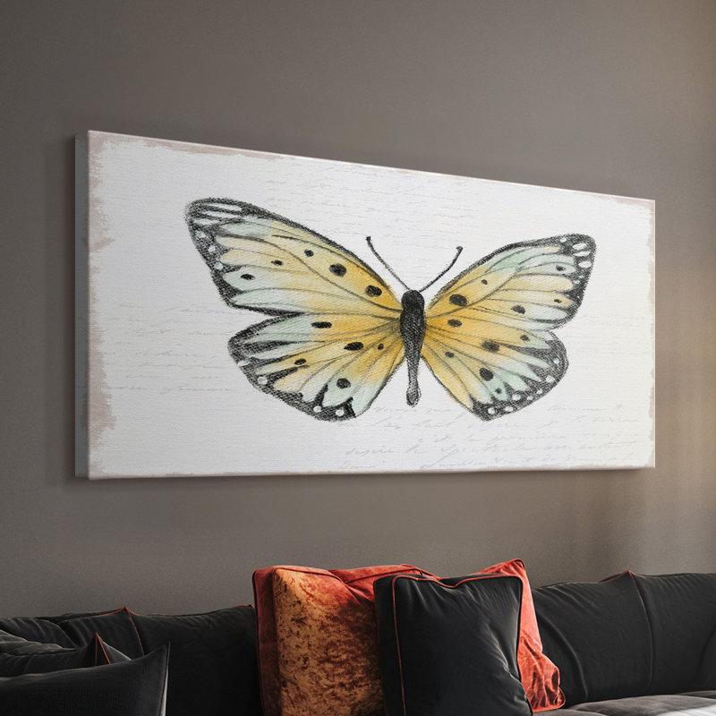 Flutter rétro I - Toile tendue avec châssis - Prêt à accrocher, H 24 po x l 48 po