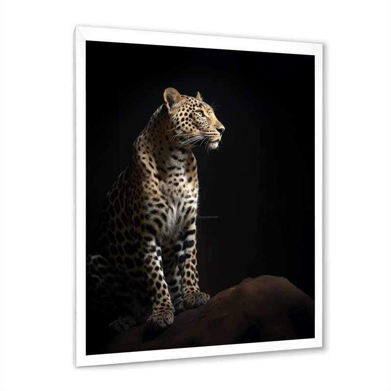Superbe Portrait de faune léopard I - reproduction sur toile, Cadre simple blanc, H 44 po x l 34 po x P 1,5 po