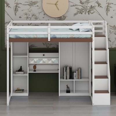 Smart Loft Bed Featuring Storage Steps, Vanity Desk With Mirror, Ample Wardrobe Space, USB Charging And LED Lights