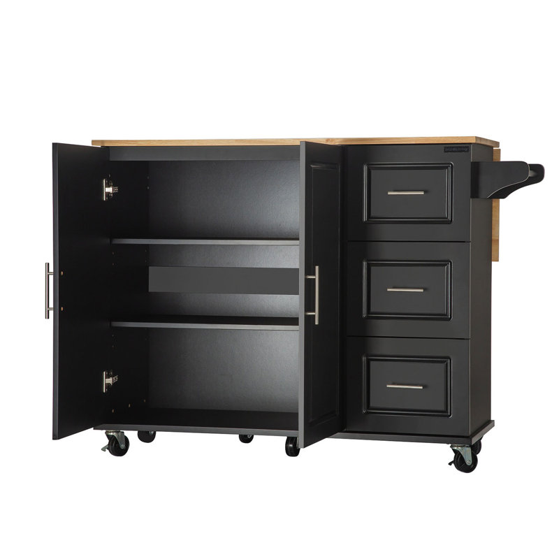 Zodi Solid Wood Top Kitchen Island, Black