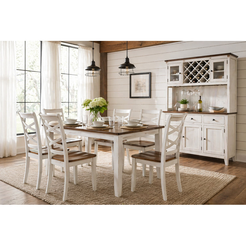 Jordan 7-Piece Dining Set for 6 · Two-Tone Cherry & White · Mango Wood