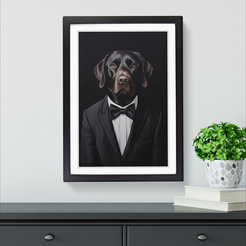 Labrador Retriever In A Suit Painting No.2 - Single Picture Frame Print on Wood, 34cm H x 25cm W x 2cm D, Black Framed