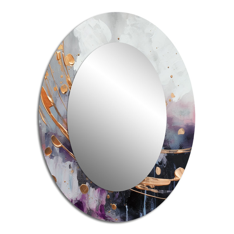 Bold Circles And Marble Fusion II - Abstract Oval Decorative Mirror On Metal, 40" x 30"