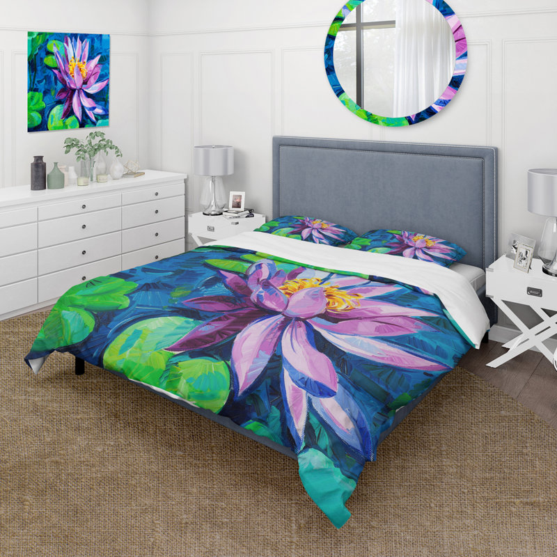Nénuphar rose - ensemble de housse de couette traditionnel - microfibre de polyester