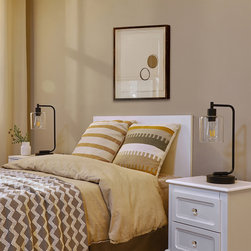 Touch Control Table Lamp Set With USB, Black