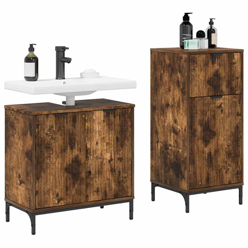 Bathroom Storage Furniture Set, Smoked Oak