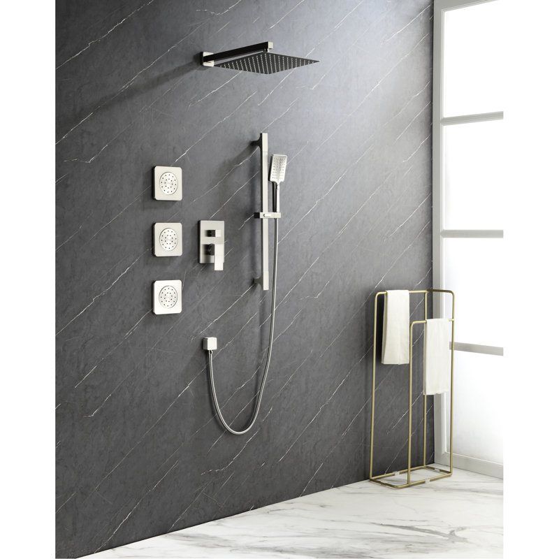 Shower Arrangement With Head, Hand Shower, Slide Bar, Bodysprays - Nickel Appearance System Valve Trim, Brushed Nickel