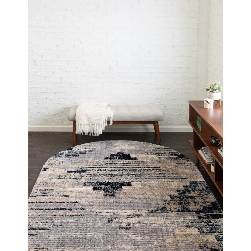 Tapis gris à motif géométrique Tucson, Ovale 5 pi x 8 pi