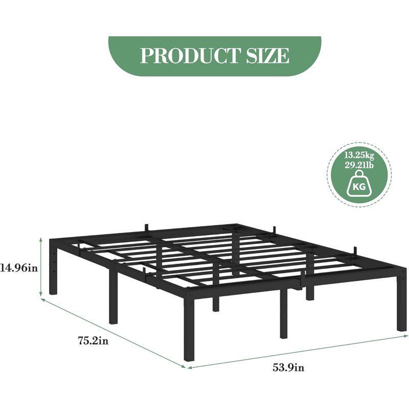 Full Bed Frame No Box Spring Needed, Heavy Duty Metal Platform Bed Frame, Full