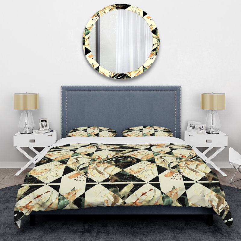 Ensemble de housse de couette à motif crème Flower Patchwork, Housse de couette pour très grand lit et 2 très