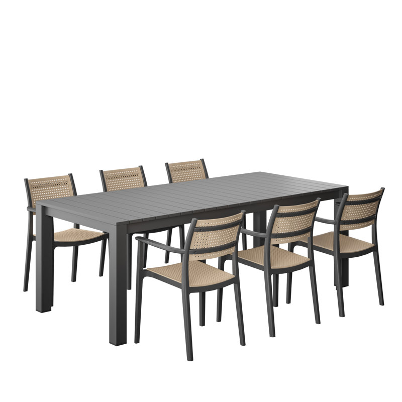 Amazonia Pether Outdoor Patio Aluminum And Resin Dining Set, 6