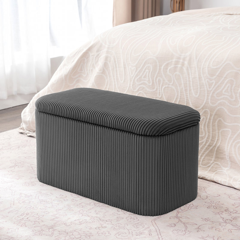 Rectangle Velvet Storage Ottoman Bench, Dark Grey