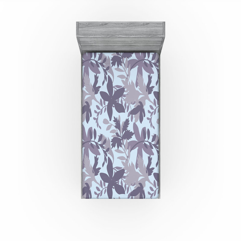 Drap-housse Ambesonne, Drap-housse de taille simple, Indigo foncé / motif floral bleu pâle
