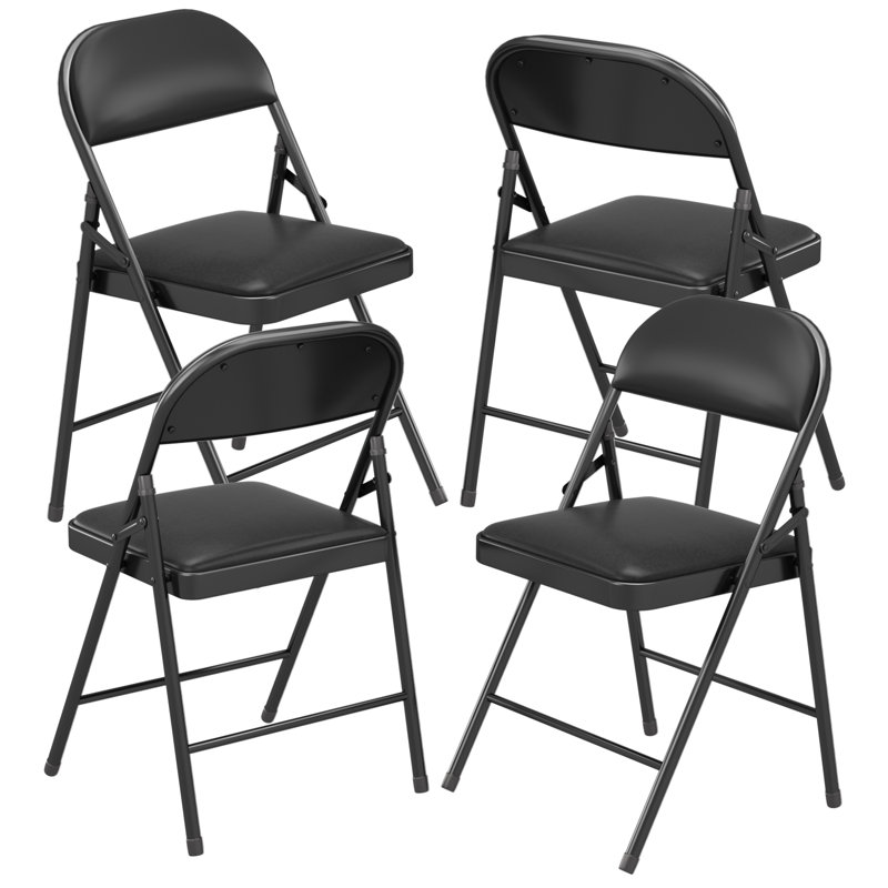 Zev Folding Chair Set, Vinyl Padded, 4 Pack, Comfortable Experience, Easy Storage
