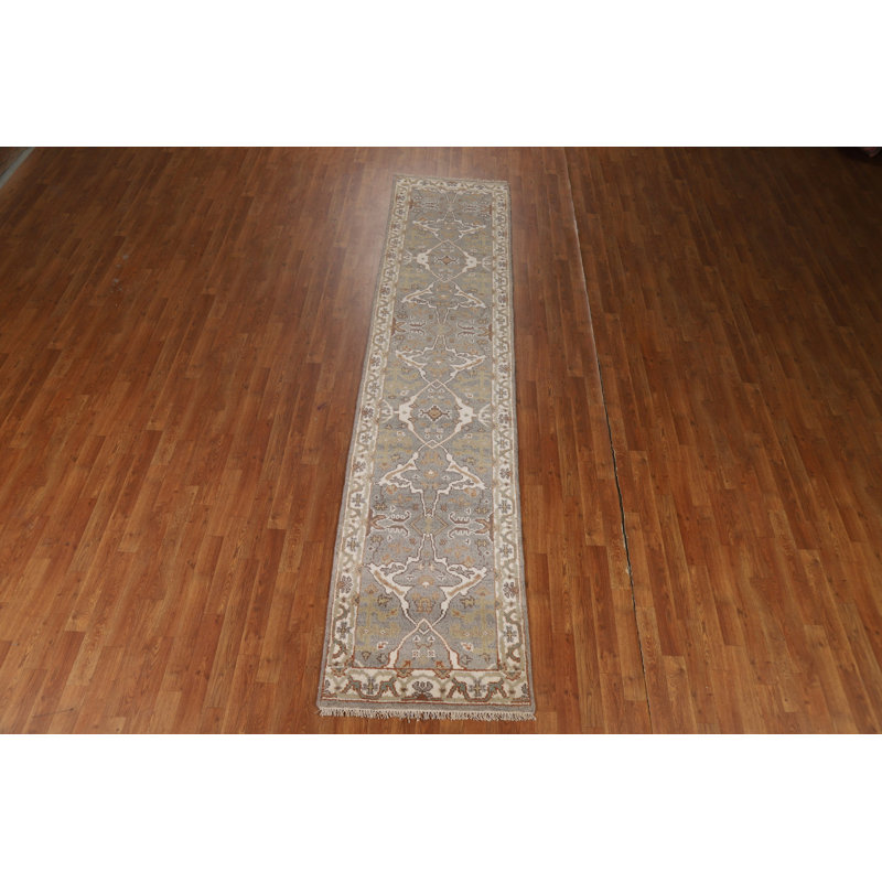 Tapis de couloir indien fait à la main gris Oushak 3 x 12