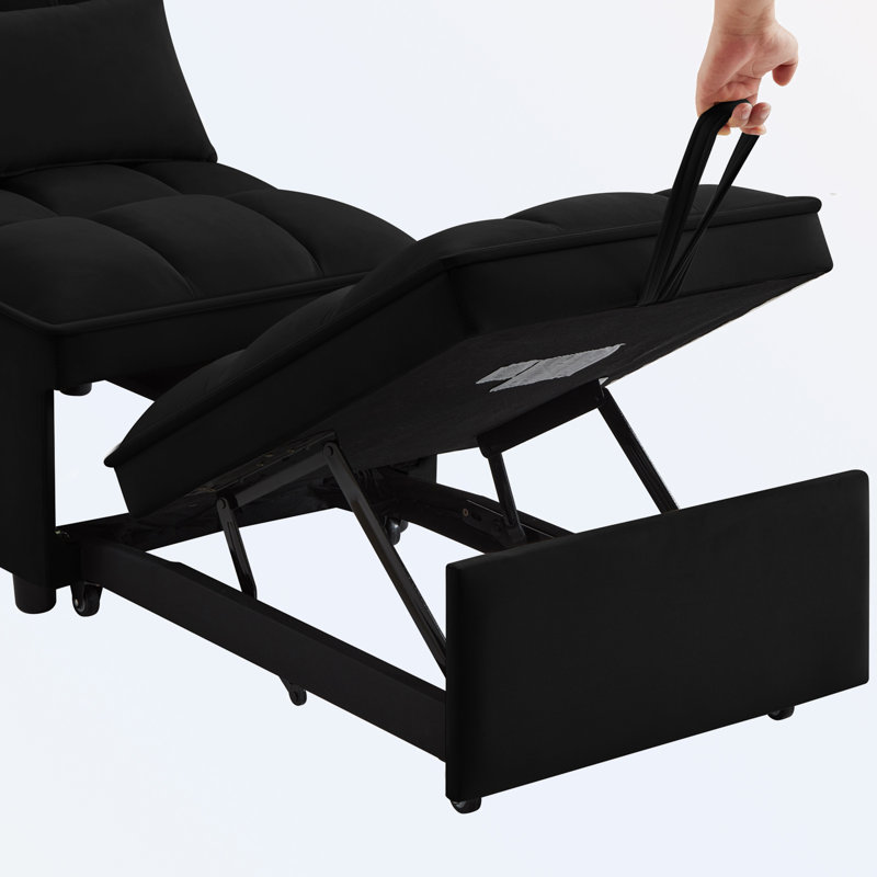 Chaise longue convertible avec dossier réglable et coussins, Noir