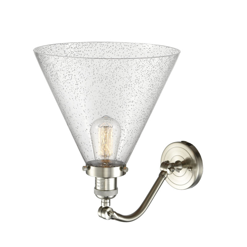 Applique murale 1 lumière Cone, Ampoule incandescente rétro 60 watts, Plaqué couleur fumée, Or satiné