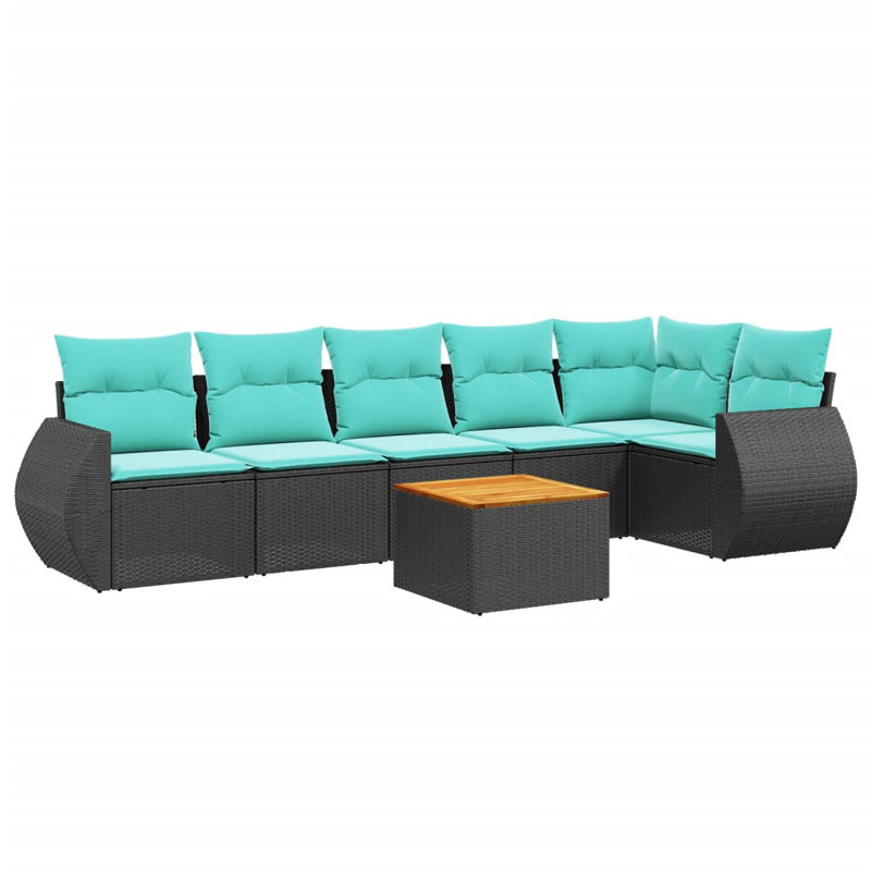  Ensemble de canapé de patio 7 pièces avec coussins en rotin de polyester noir