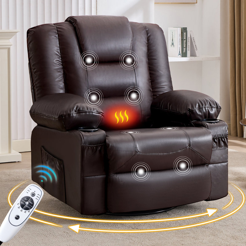 Massage Heat Recliners Leather Modern Swivel Rocker For Home Brown