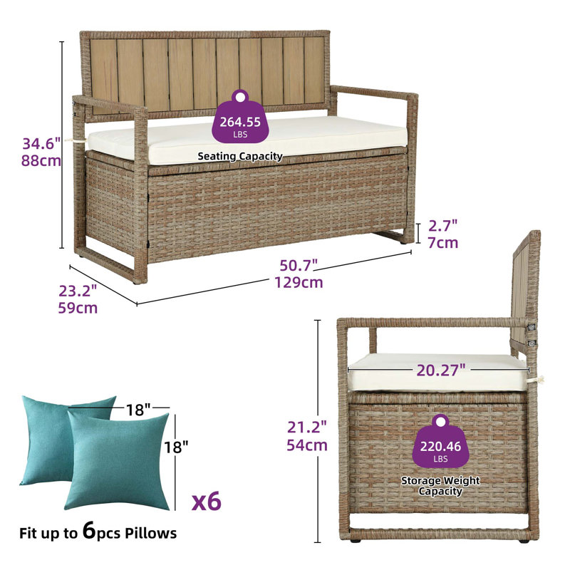 Banc de rangement extérieur 70 gallons Balconera, Brun
