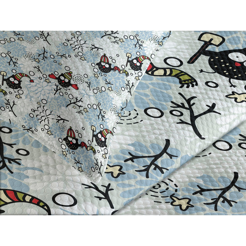 Ambensonne Owls Bedspread Winter Snow Multicolor, King Coverlet/Bedspread + 2 Pillow Shams