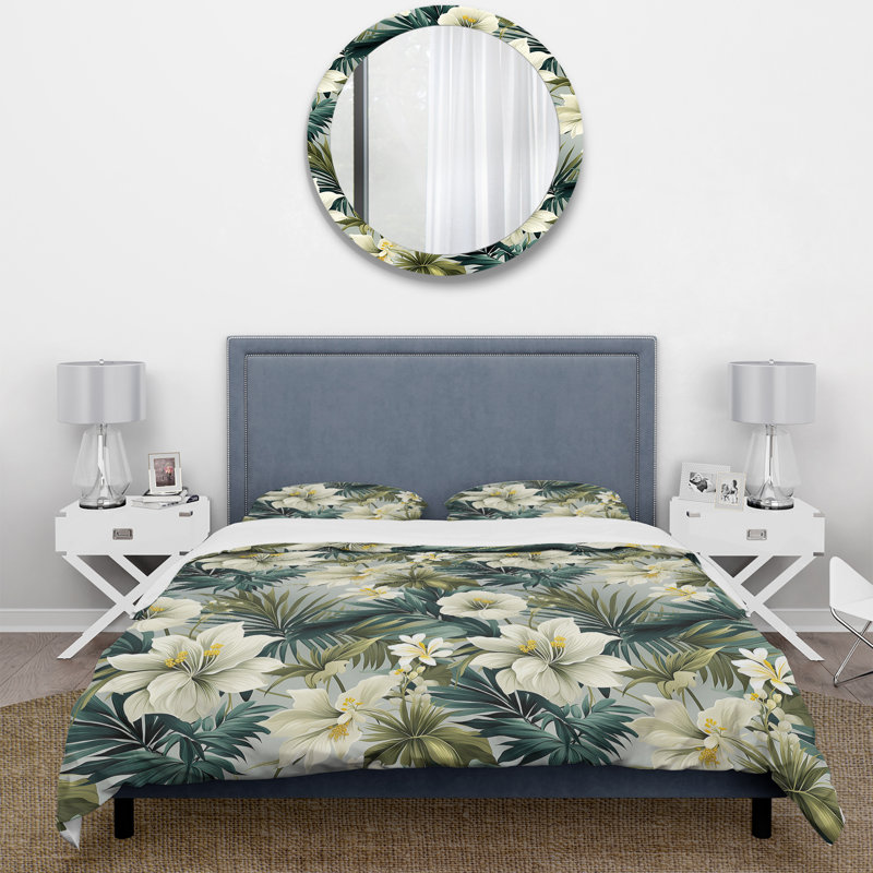 Literie Serene Jungle, Housse de couette pour grand lit et 2 taies décor